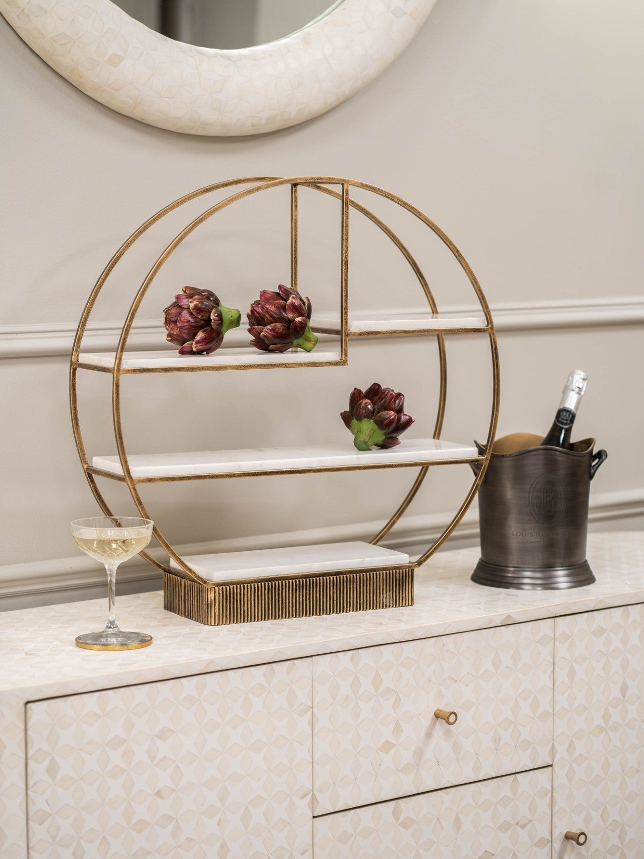 Belvedere Aged Gold & White Marble Multi Tier Buffet Stand Large